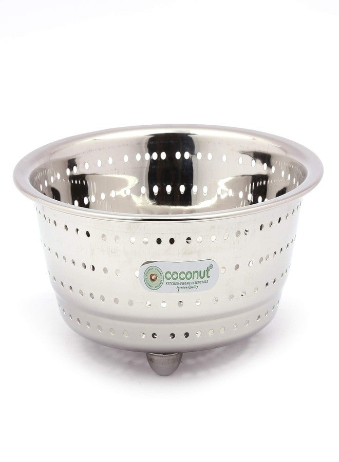 كوكونات مصفاة جوز الهند المصنوعة من الفولاذ المقاوم للصدأ للمطبخ - غسالة أرز كبيرة، وعاء لغسل الفواكه والخضراوات بمقابض - سلة غربلة متعددة الأغراض شديدة التحمل ومقاومة للصدأ - عبوة من قطعة واحدة | 25 سم - Image 1